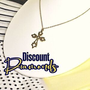 Choker Necklace 18K Bright Yellow Gold Cross Titanium on 925 Silver